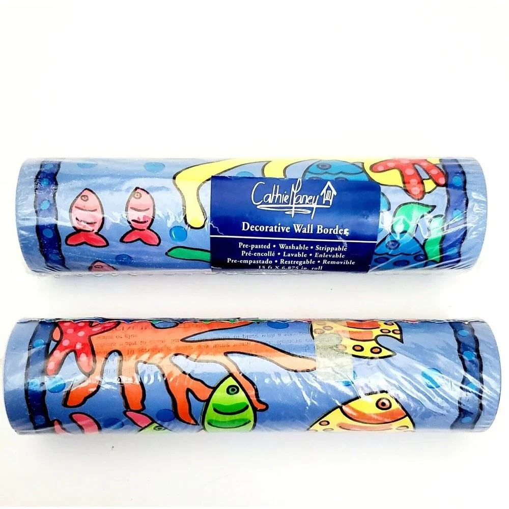 Vtg Wallpaper Border Southern Seas Fish Ocean Life Blue Cathie Money Lot x2 NEW!